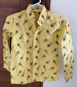 Yellow Peacock Feather Kurta Shirt