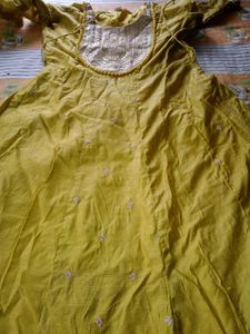 Yellow Kurta with Embellished Neckline