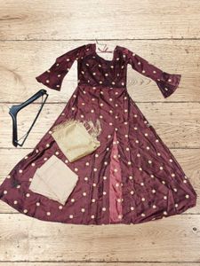 Maroon Polka Dot Anarkali Dress