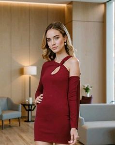 Shein Wine One-Shoulder Detachable Sleeve Mini ❤️