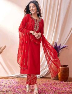 Red colour festive and party wear suits
