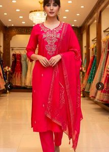 Vibrant Pink Embroidered Kurta Set with Dupatta