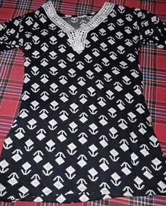 Black Kurta with White Lace Detail