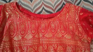 Beautiful Red Ethnic Gown with Golden Print
