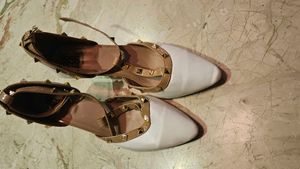 Women White Studded Stilletos Heels