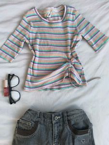Striped Ruched Tie-Front Top