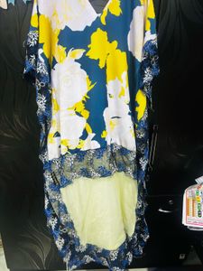 Floral Print Lace Trim kaftan