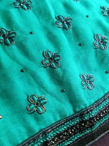 Beautiful Embroided Green Saree With Blouse