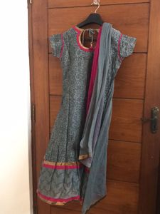 Grey And Pink Anarkali Very Good Condition