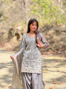 Elegant Grey Embroidered Kurta Set