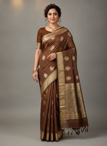#vintage#Elegant Brown Silk Saree with Gold Border