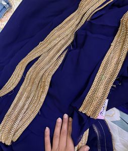 Navy Blue Saree With Border And wit Blouse Fabric