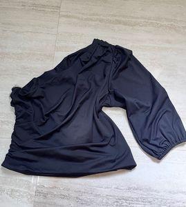 Black One-Shoulder Puff Sleeve Top
