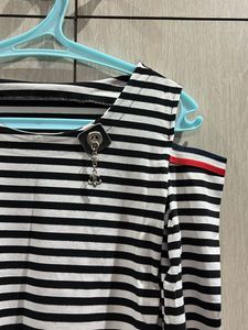 Striped Cold Shoulder Top with Charm