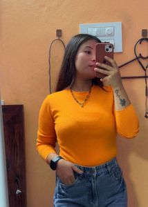 Ribbed Orange Long Sleeve Top