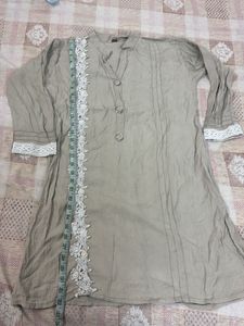Elegant Beige Kurta with White Lace