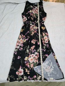Black Floral Maxi Dress with Slit bust 36