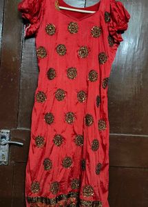 Red Embellished Dress Set