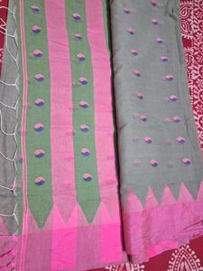 Grey Saree with Pink Border