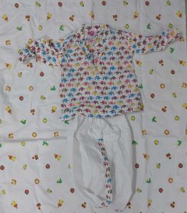 Pure Cotton Cute Elephant Print Kurta Set