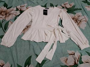 Shein Elegant White Wrap Top