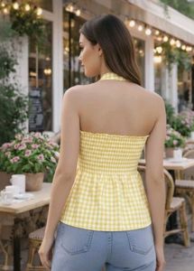 Women  Check Halter Neck Cotton Top with free gift