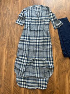 Plaid Print Blue Kurta and Leggings