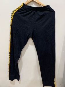 Black Track Pants with Yellow Stripe
