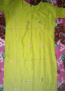 Chic Lime Green Kurta with Mirror Work