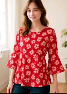 Floral Print Flared Sleeve Top
