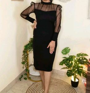 Black Mesh Sleeve Bodycon Dress
