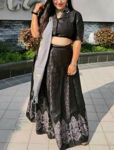 Smashy black and grey jacquard lehenga set