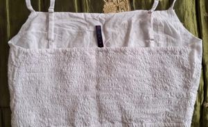 White Cotton Smocked Crop Top | KRAUS Like New