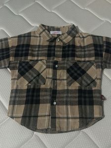 Tan &amp; Black Plaid Flannel Shirt