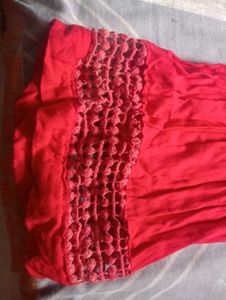 Vibrant Red Palazzo Pants with Lace Detail