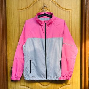 Pink & Grey Colorblock Windbreaker Jacket