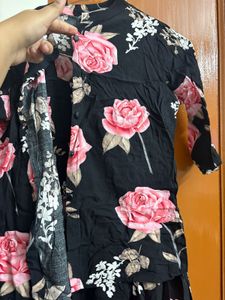 Black  Floral Co-Ord Set with Cropped Jacket