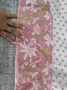 White Kurta with Pink Polka Dots &amp; Embroidery