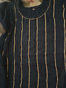 Navy Blue Kurta with Gold Stripes