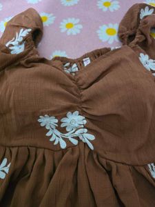 Brown Embroidered Peplum Top