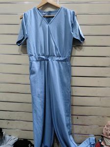 Blue Cold Shoulder Jumpsuit