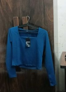 Ribbed Square Neck Long Sleeve Top