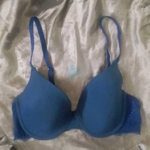 Blue Lace Trim Push-Up Bra