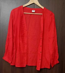 Vibrant Red Button-Up Blouse