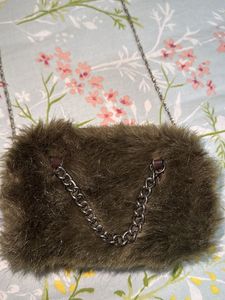 Faux Fur Olive Chain Clutch Bag