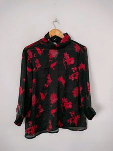 MAX brand Chiffon Roll Collar Top