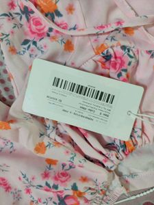 Pink Floral Puff Sleeve Midi Dress