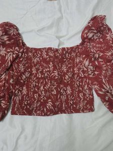 vintage Smocked Floral Print Top