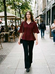 Chic Burgundy Peplum Top with Bell Sleeve