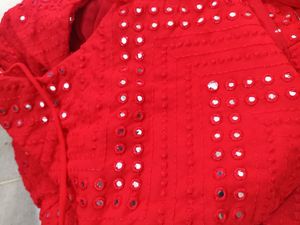 Red Mirror-Work Lehnga